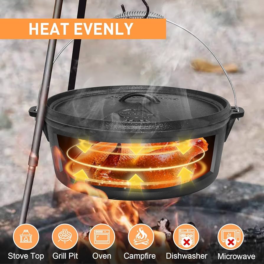 Amazon.com: Camping Dutch Oven,12 Qt Pre-Seasoned Camping